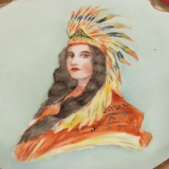 Vtg. Signed A.Viernow J & C Louise Bavaria Headdress Indian Princess Plate 7" - Picture 2 of 5